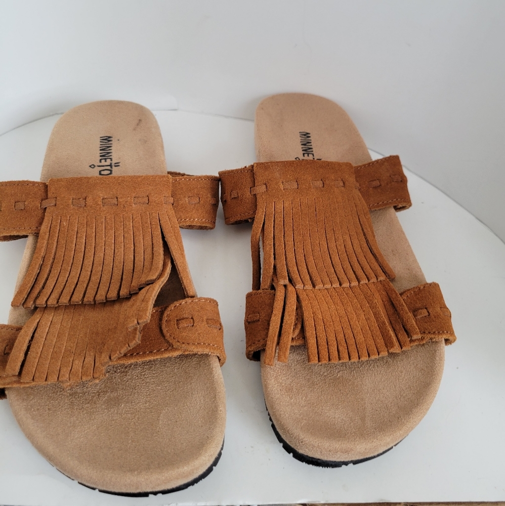 Minnetonka Boho Moc DAISY Slide Fringed  Sandals
